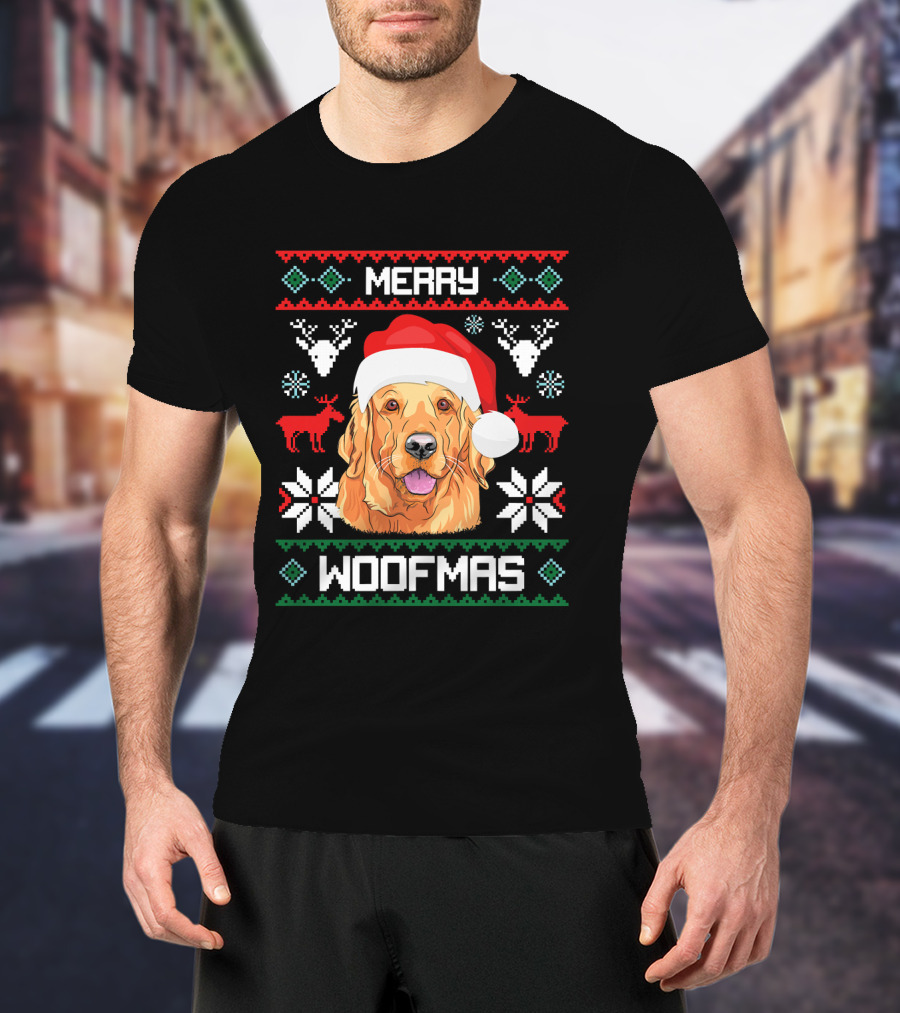 Golden Retriever Merry Woofmas Santa Hat Christmas Reindeer T-Shirt