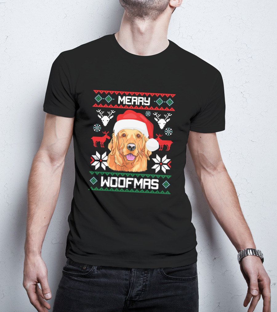 Golden Retriever Merry Woofmas Santa Hat Christmas Reindeer T-Shirt