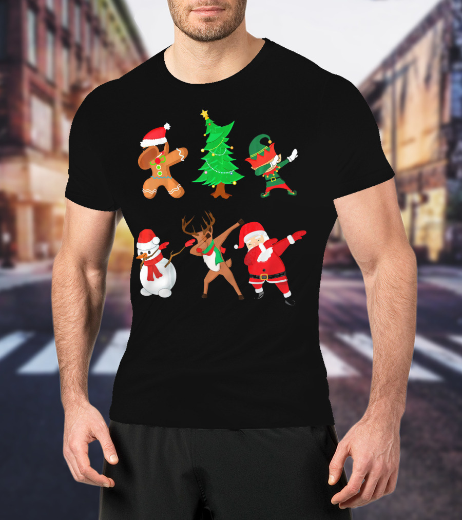 Funny Dabbing Christmas Santa Elf Gingerbread Snowman Reindeer Tree T-Shirt