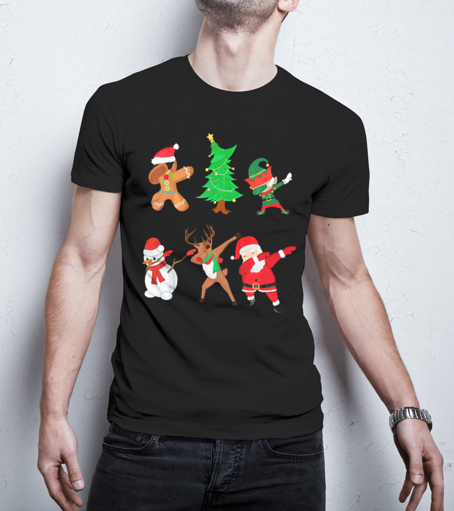 Funny Dabbing Christmas Santa Elf Gingerbread Snowman Reindeer Tree T-Shirt
