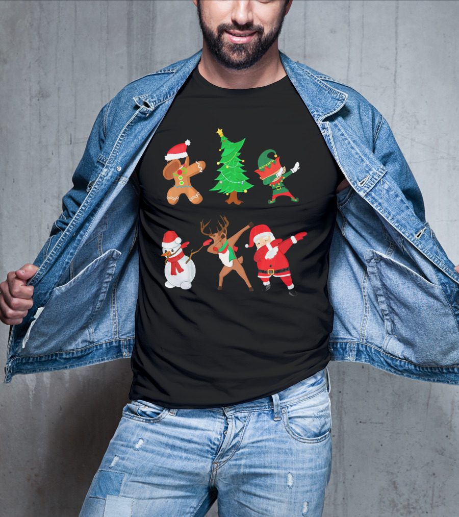 Funny Dabbing Christmas Santa Elf Gingerbread Snowman Reindeer Tree T-Shirt