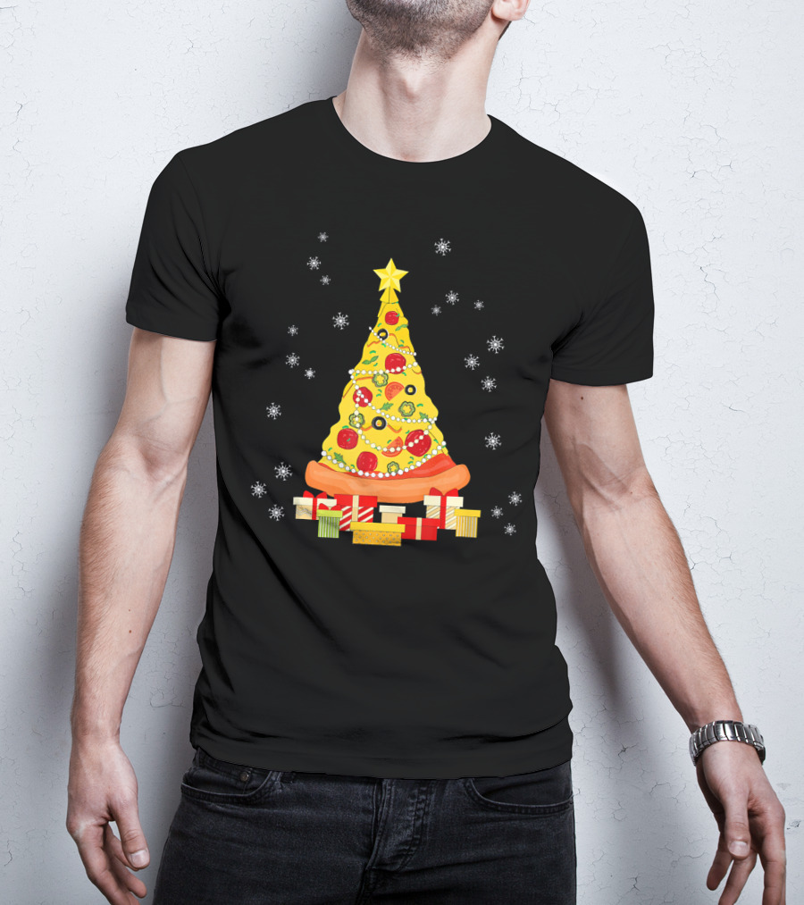 Christmas Tree Pizza With Snowflakes And Gifts T-Shirt