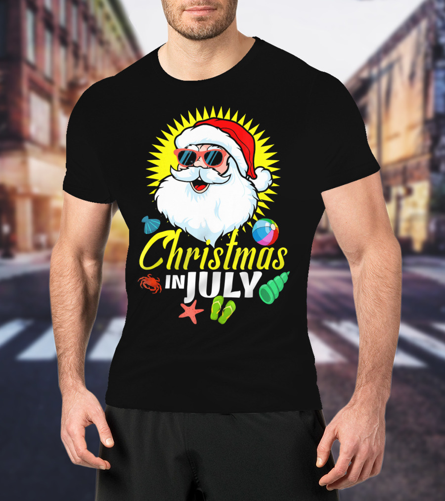 Santa Beach Holiday Christmas In July Fun T-Shirt