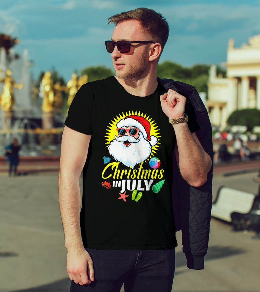 Santa Beach Holiday Christmas In July Fun T-Shirt