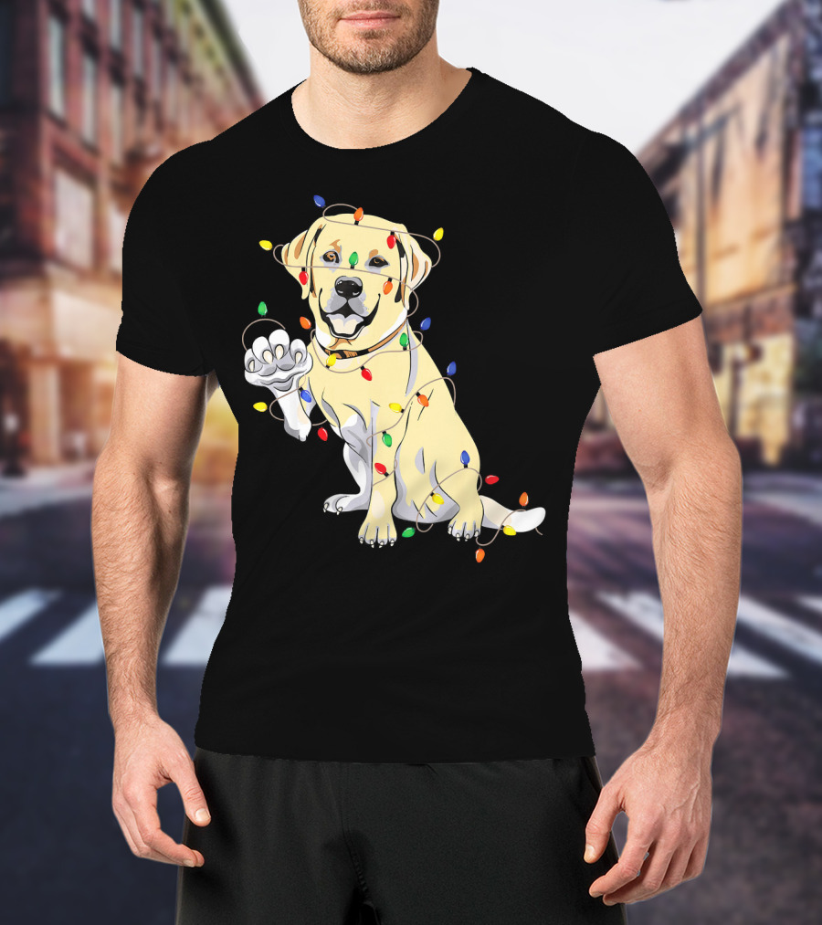 Labrador Retriever Wrapped In Christmas Lights With My Festive Lab T-Shirt