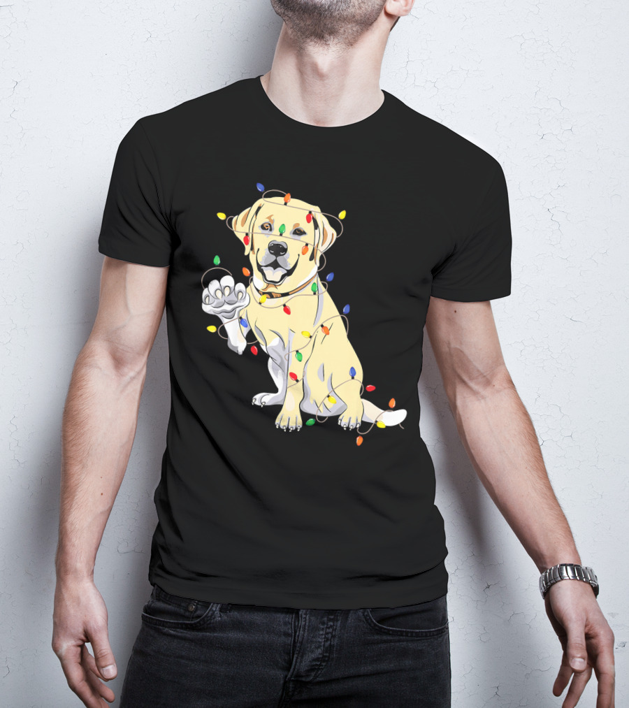 Labrador Retriever Wrapped In Christmas Lights With My Festive Lab T-Shirt