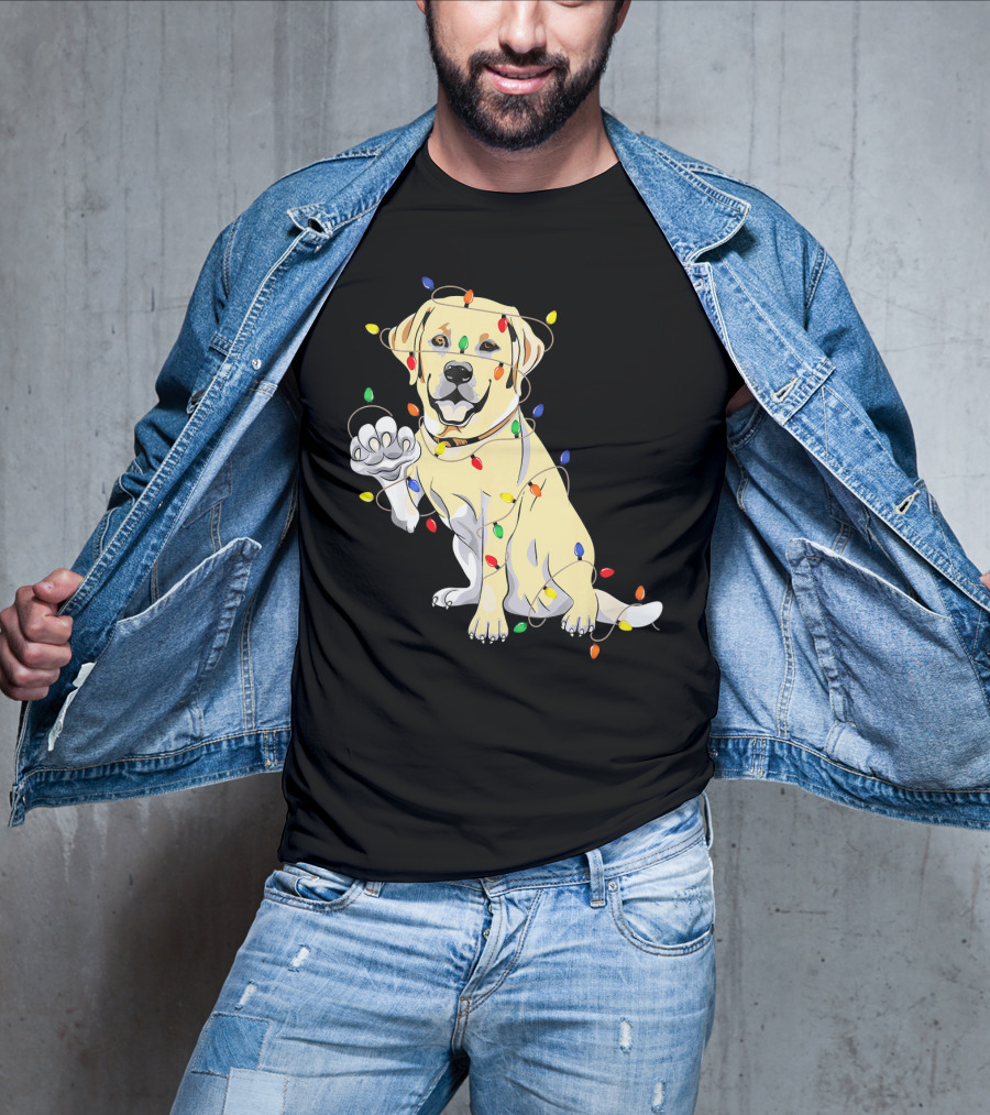 Labrador Retriever Wrapped In Christmas Lights With My Festive Lab T-Shirt