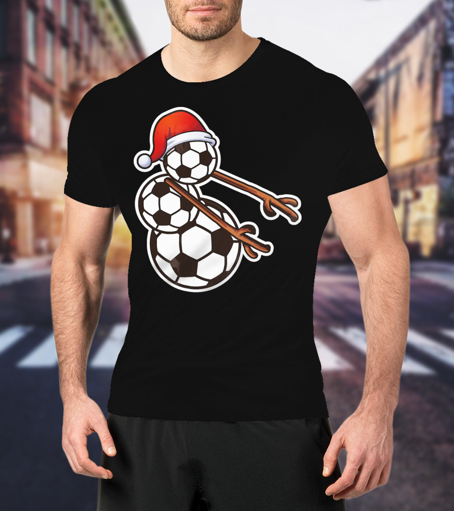 Snowman Floss Soccer Christmas Santa Hat Soccer Ball Snowman T-Shirt