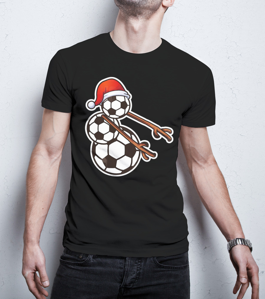 Snowman Floss Soccer Christmas Santa Hat Soccer Ball Snowman T-Shirt