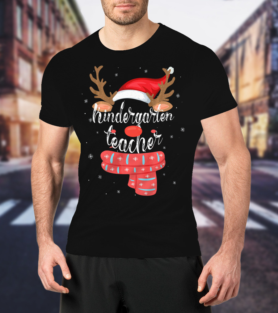 Kindergarten Teacher Reindeer Christmas Squad Matching T-Shirt