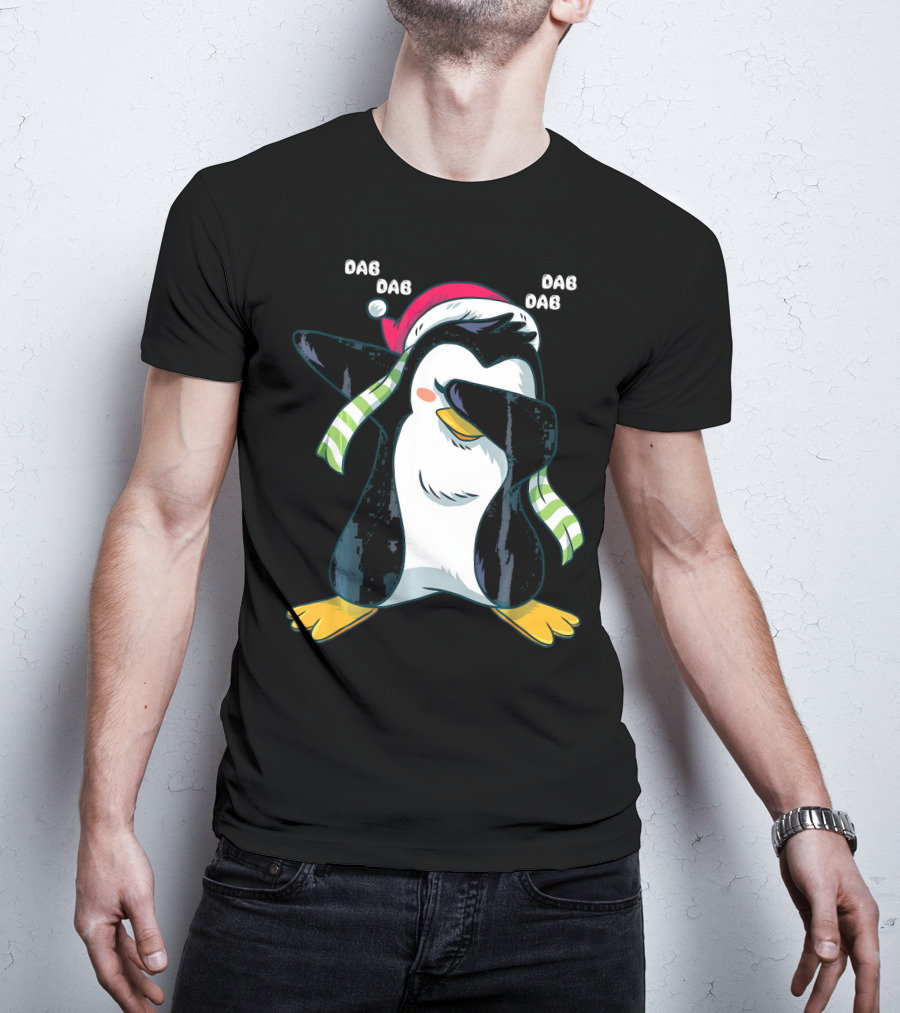 Dab Dab Dab Christmas Penguin Santa Hat And Scarf T-Shirt