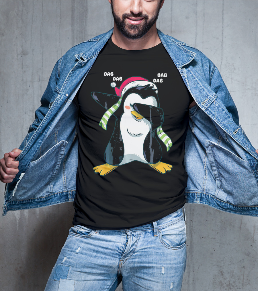 Dab Dab Dab Christmas Penguin Santa Hat And Scarf T-Shirt