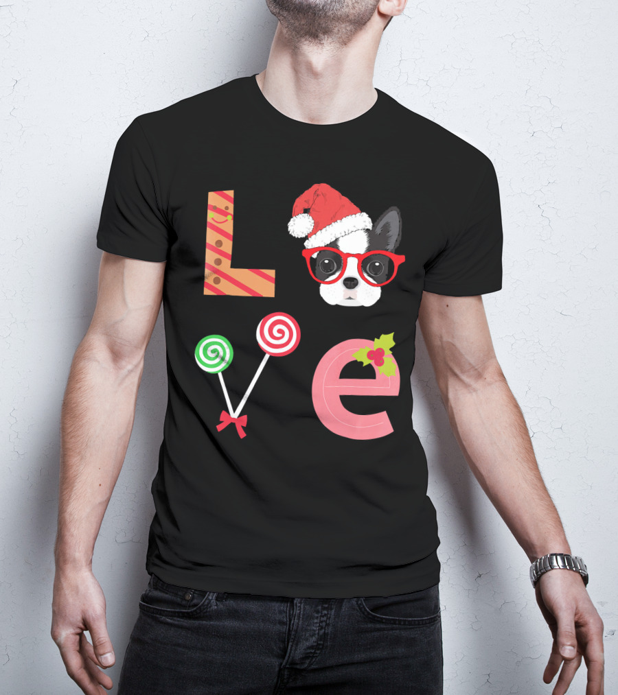 Love Boston Terrier Santa Christmas Dog Sweater Holiday T-Shirt