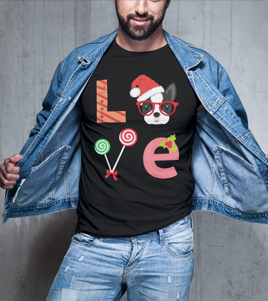 Love Boston Terrier Santa Christmas Dog Sweater Holiday T-Shirt