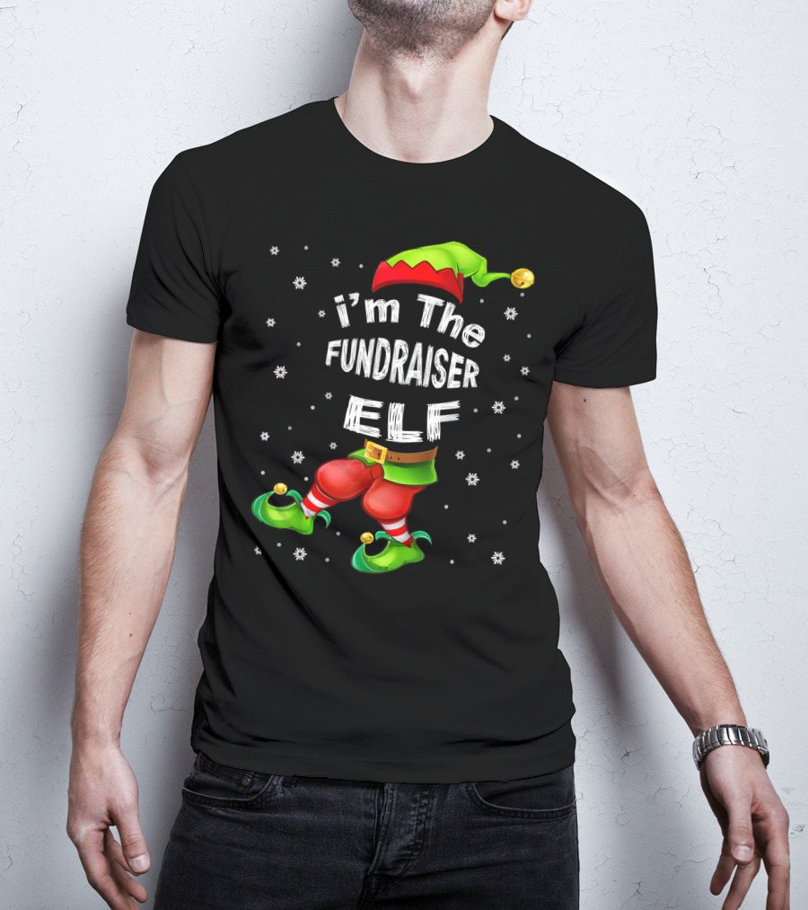 I'm The Fundraiser Elf Jingle Bell Hat Christmas Snowflakes T-Shirt