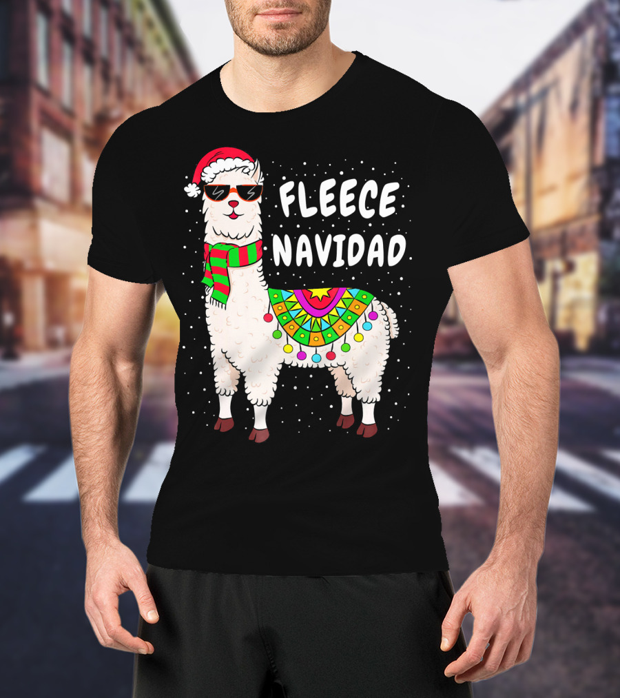 Fleece Navidad Christmas Llama Santa Hat Holiday T-Shirt