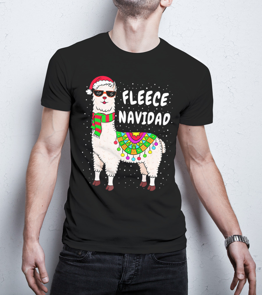 Fleece Navidad Christmas Llama Santa Hat Holiday T-Shirt