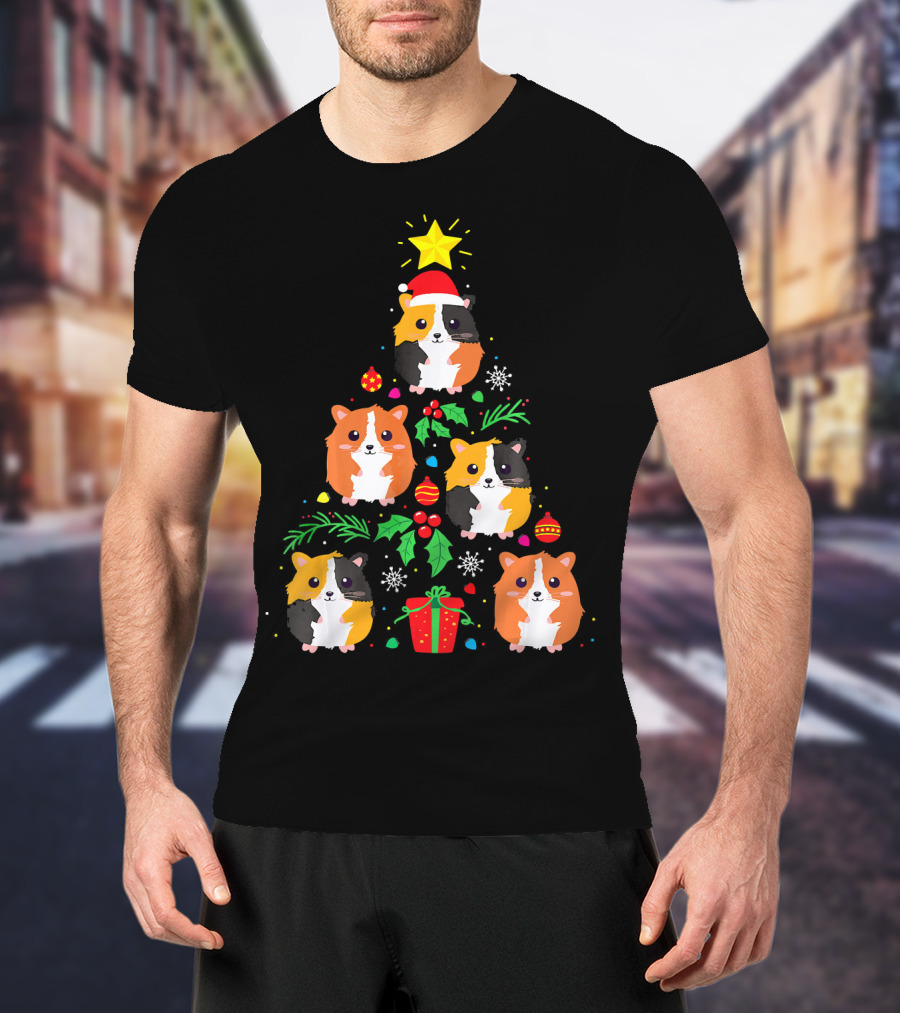 Guinea Pig Christmas Tree Santa Hat Festive T-Shirt