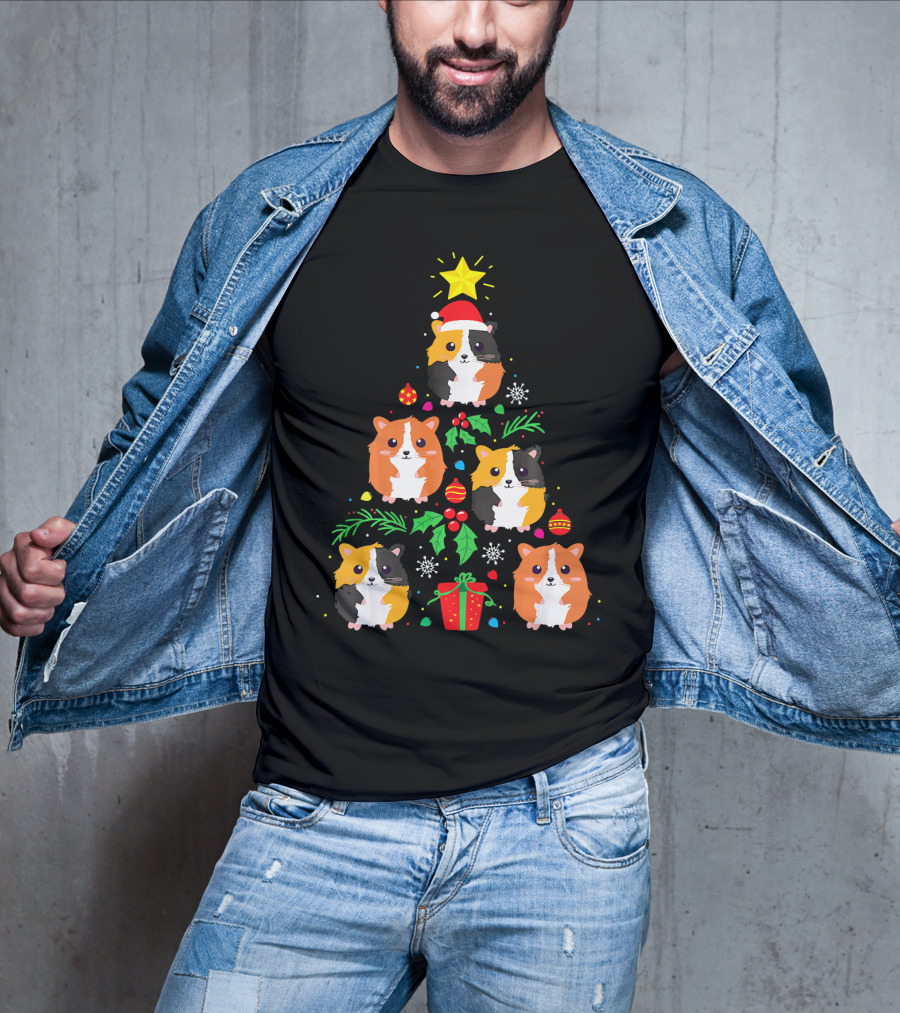 Guinea Pig Christmas Tree Santa Hat Festive T-Shirt