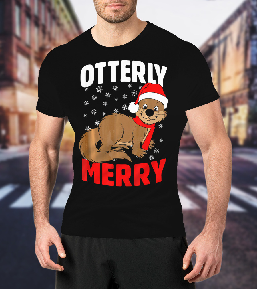 Otterly Merry Funny Ugly Christmas Sea River Otter T-Shirt