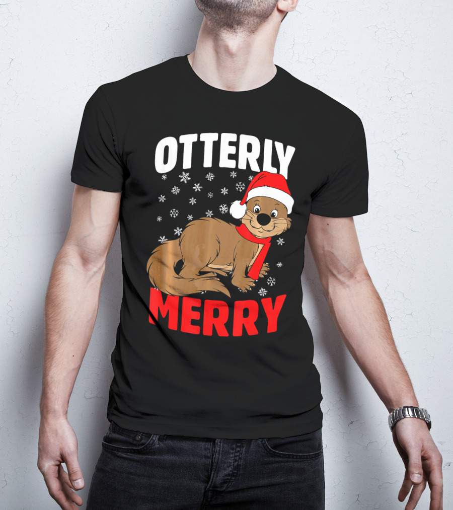 Otterly Merry Funny Ugly Christmas Sea River Otter T-Shirt