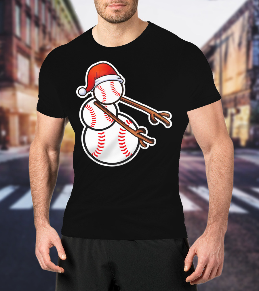 Flossing Snowman Baseballs Santa Hat T-Shirt