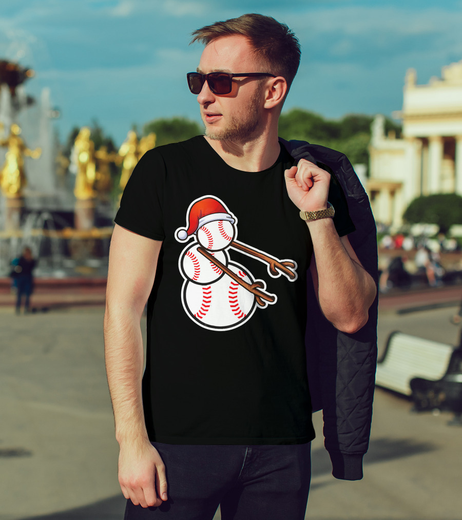 Flossing Snowman Baseballs Santa Hat T-Shirt