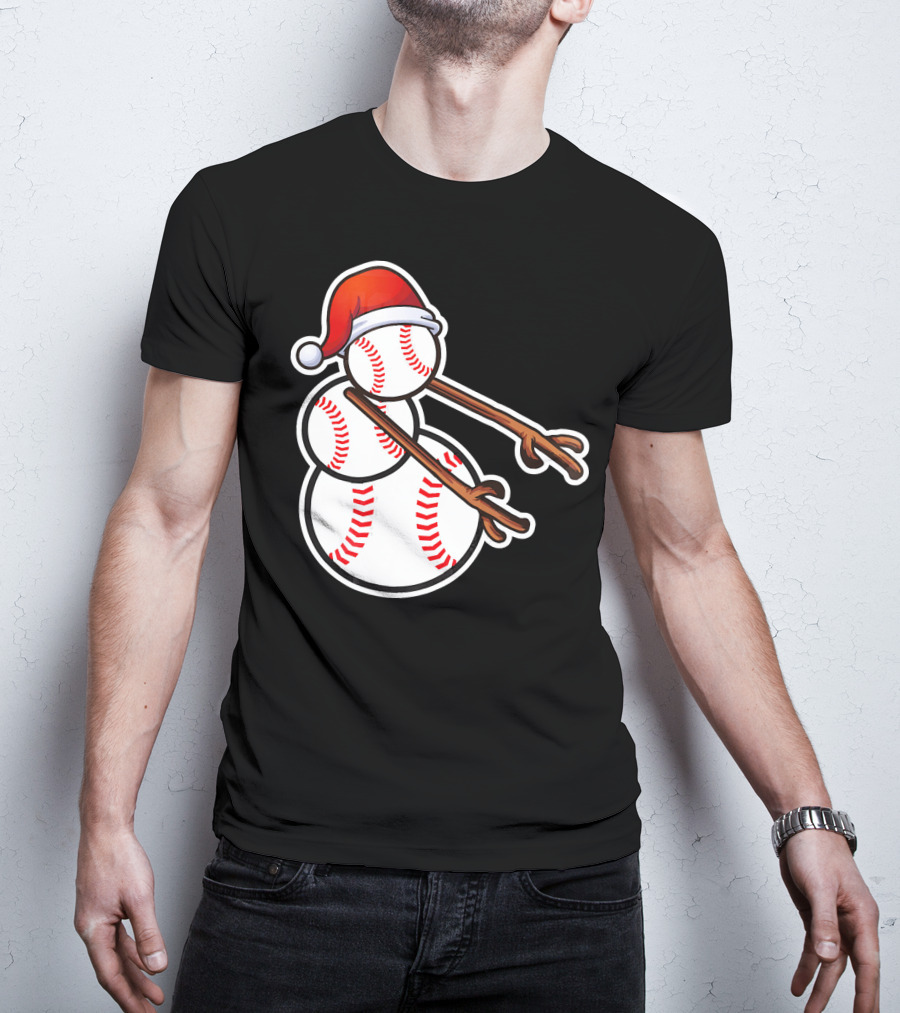 Flossing Snowman Baseballs Santa Hat T-Shirt