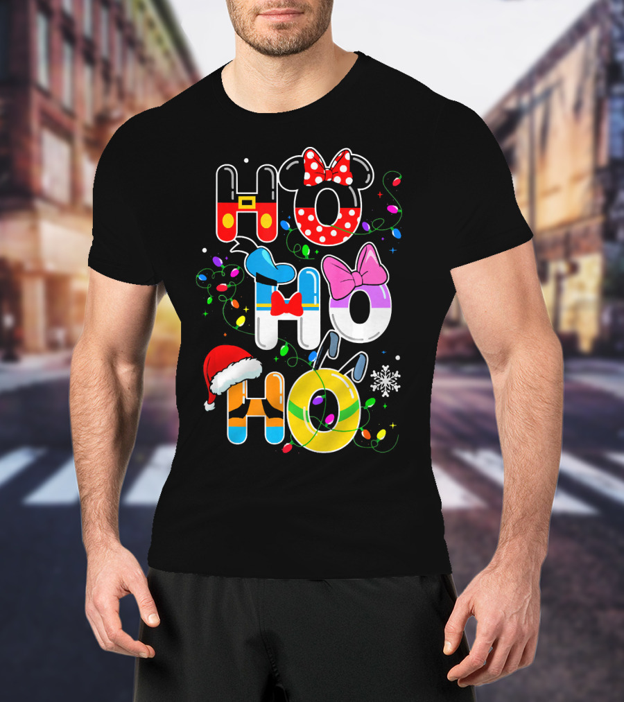 Ho Ho Ho Christmas Disney Characters Lights Decor T-Shirt