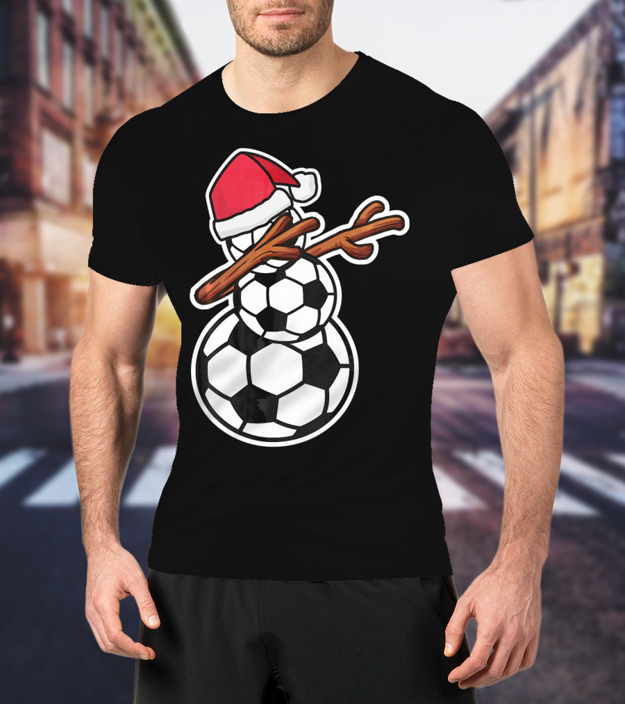 Dabbing Soccer Snowman With Santa Hat T-Shirt