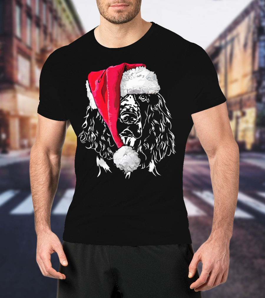 Funny Springer Spaniel Santa Hat Holiday Dog T-Shirt
