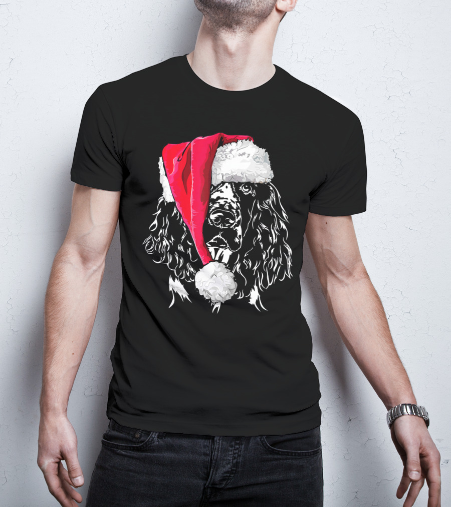 Funny Springer Spaniel Santa Hat Holiday Dog T-Shirt