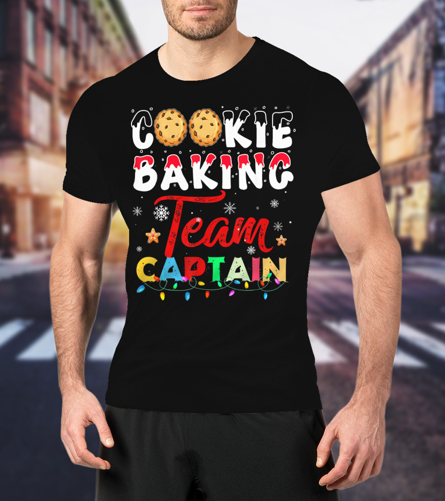 Christmas Cookie Baking Team Captain Holiday Lights Snowflakes Decor T-Shirt