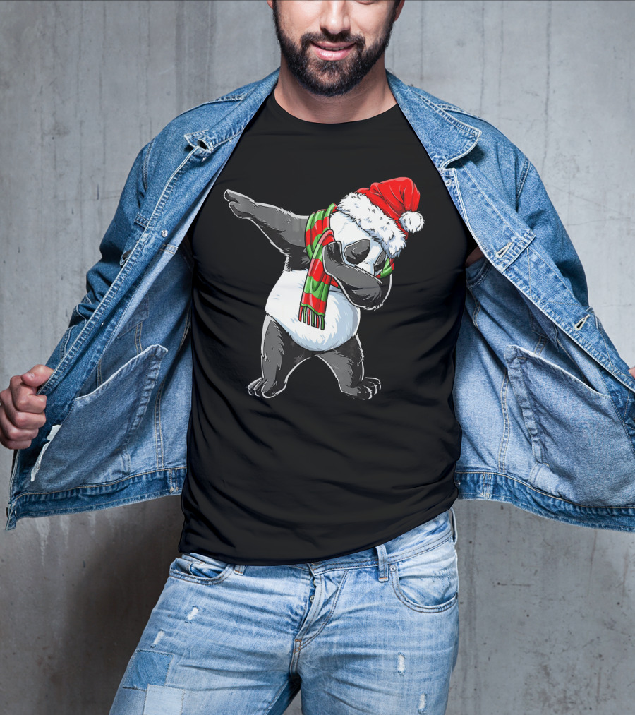 Panda Dabbing Santa Hat Red Green Scarf T-Shirt