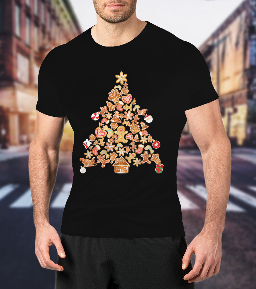 Gingerbread Man Christmas Tree Cookies With Candy Canes And Snowflakes T-Shirt