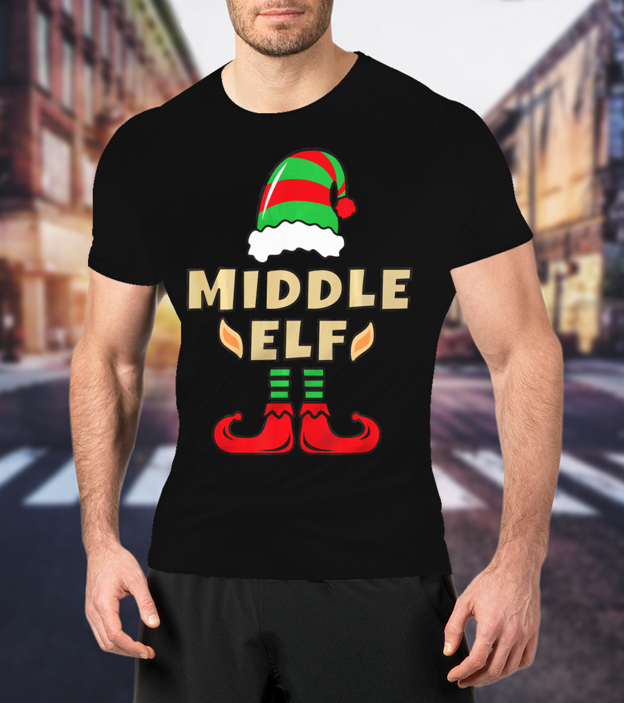 Middle Child Elf Christmas Costume Hat And Shoes T-Shirt