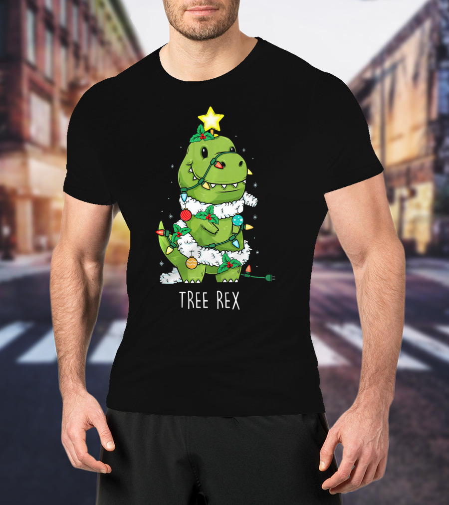 Tree Rex Christmas Lights Dinosaur Star Ornaments T-Shirt