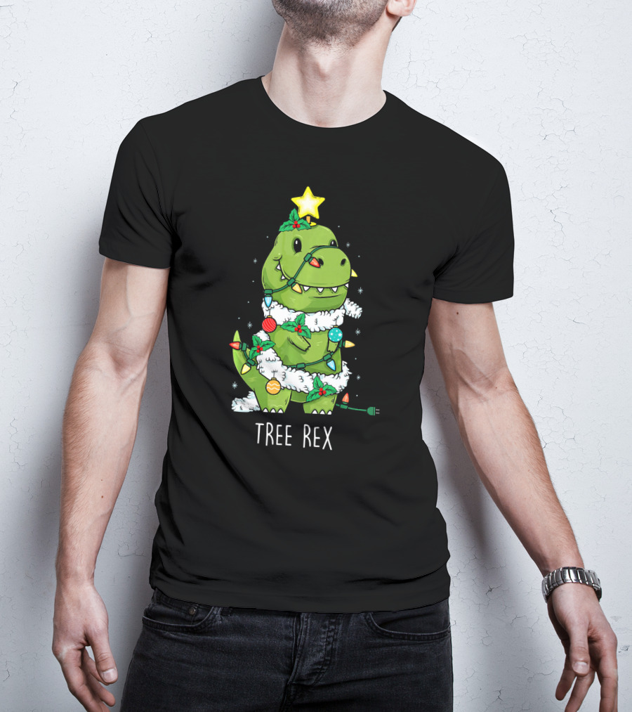 Tree Rex Christmas Lights Dinosaur Star Ornaments T-Shirt