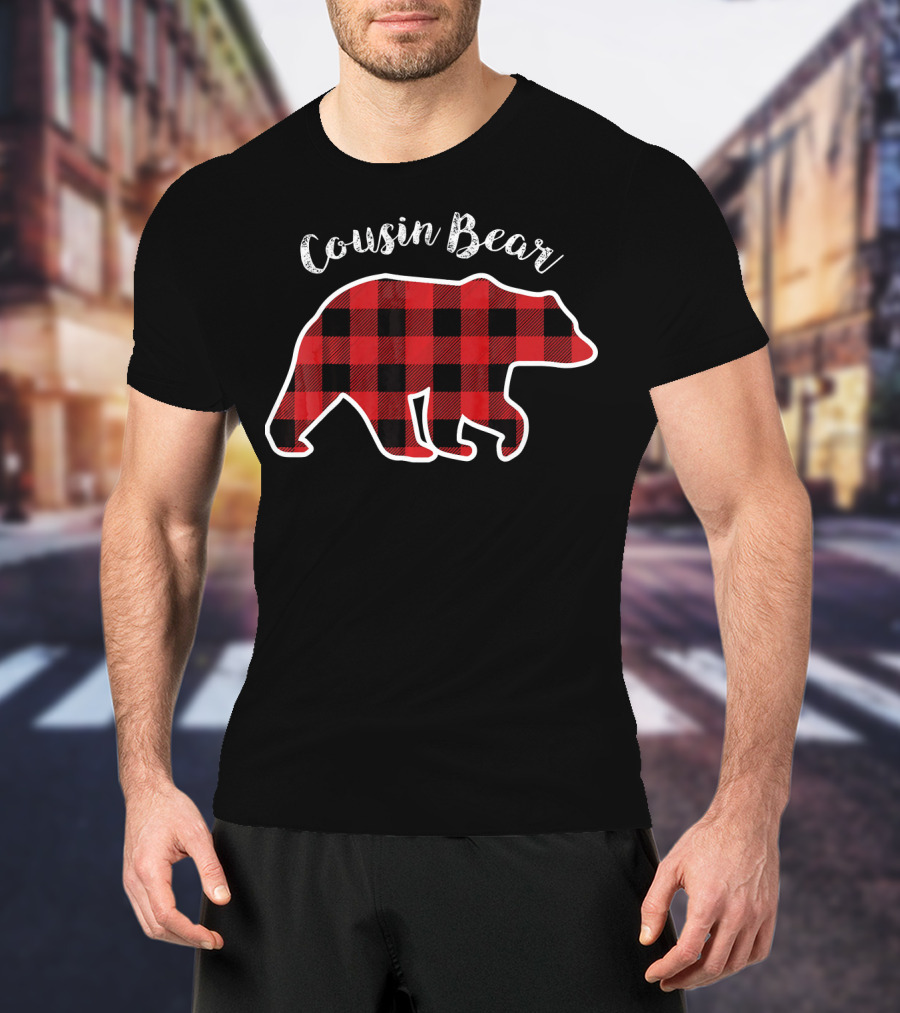 Cousin Bear Red Plaid Kids T-Shirt