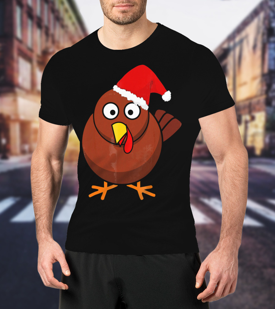 Funny Turkey Wearing A Santa Hat T-Shirt