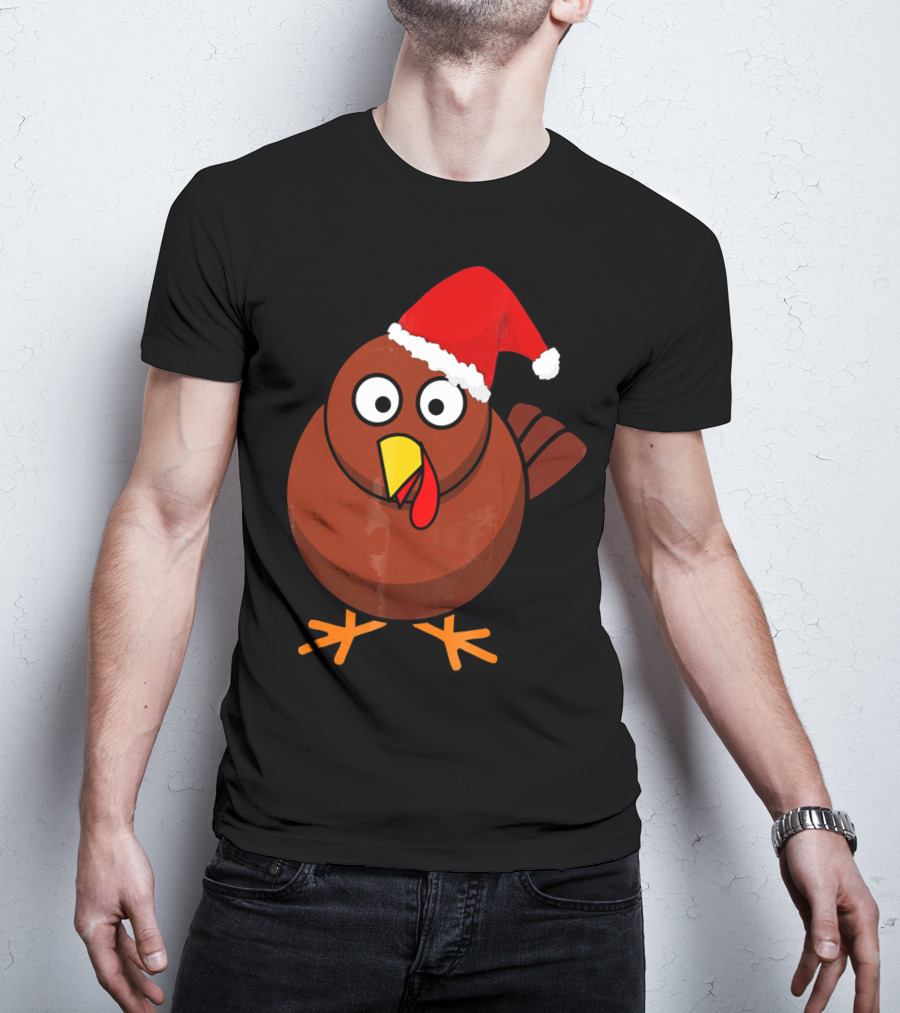 Funny Turkey Wearing A Santa Hat T-Shirt