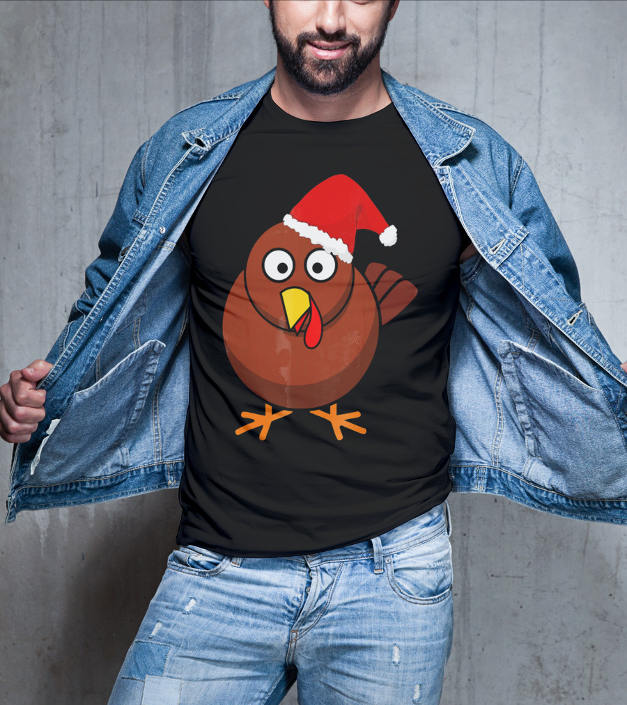 Funny Turkey Wearing A Santa Hat T-Shirt