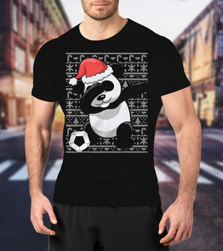 Christmas Dabbing Santa Panda Bear Soccer T-Shirt