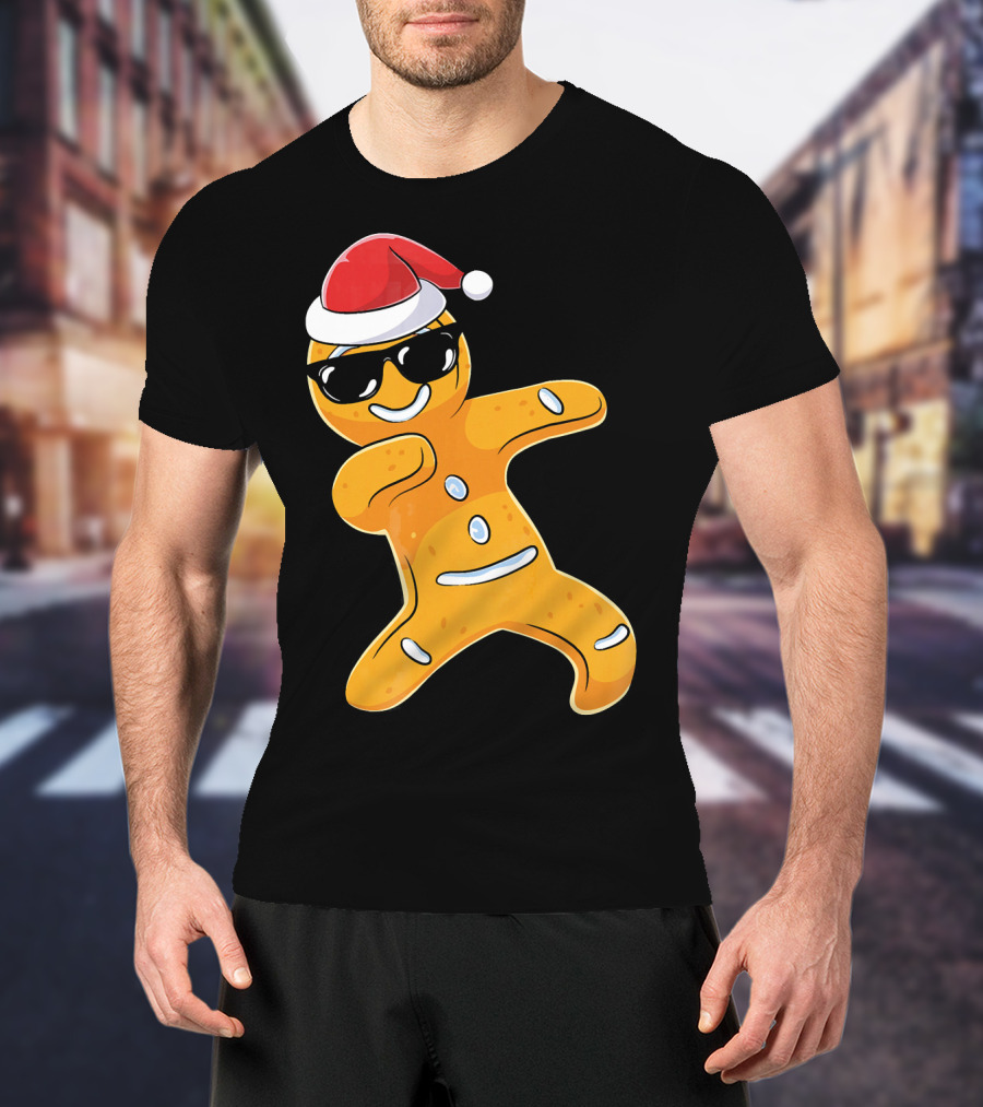 Christmas Dabbing Gingerbread Santa With Sunglasses T-Shirt