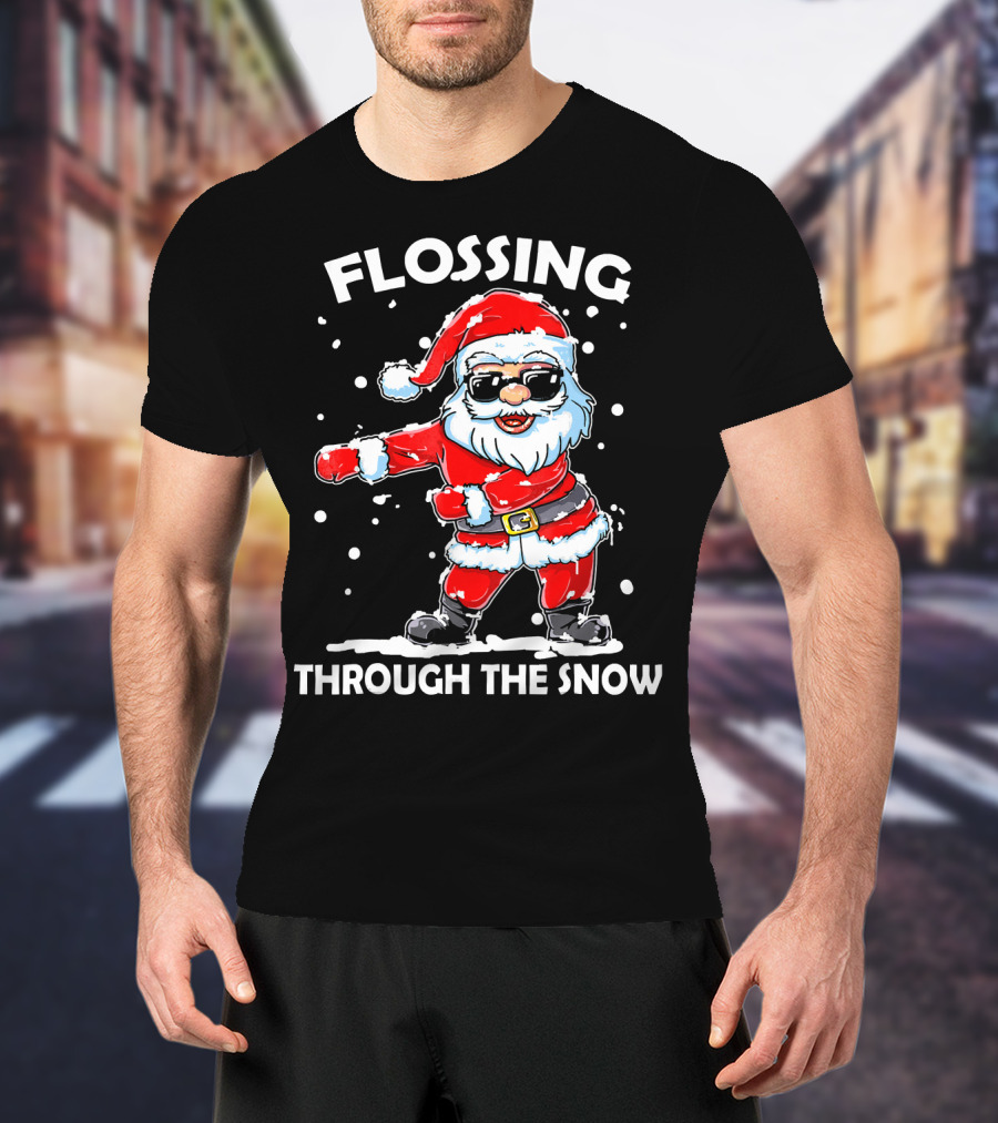Flossing Through The Snow Santa Sunglasses Floss Dance T-Shirt