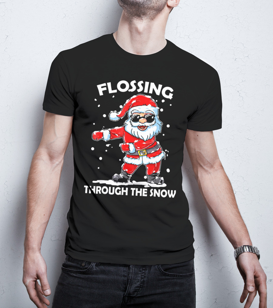 Flossing Through The Snow Santa Sunglasses Floss Dance T-Shirt