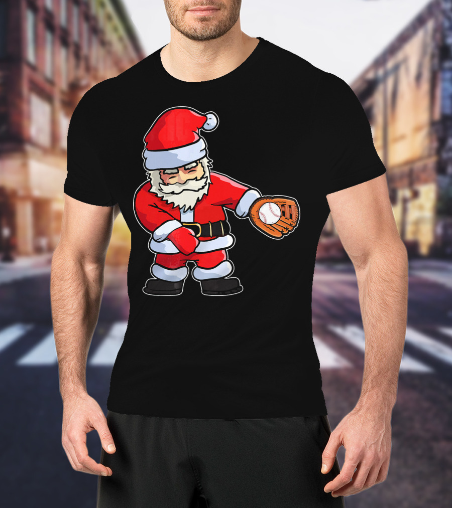 Baseball Santa Claus Flossing Dance Funny Ugly Holiday T-Shirt