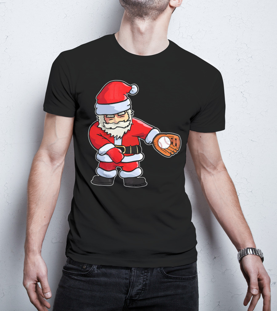 Baseball Santa Claus Flossing Dance Funny Ugly Holiday T-Shirt