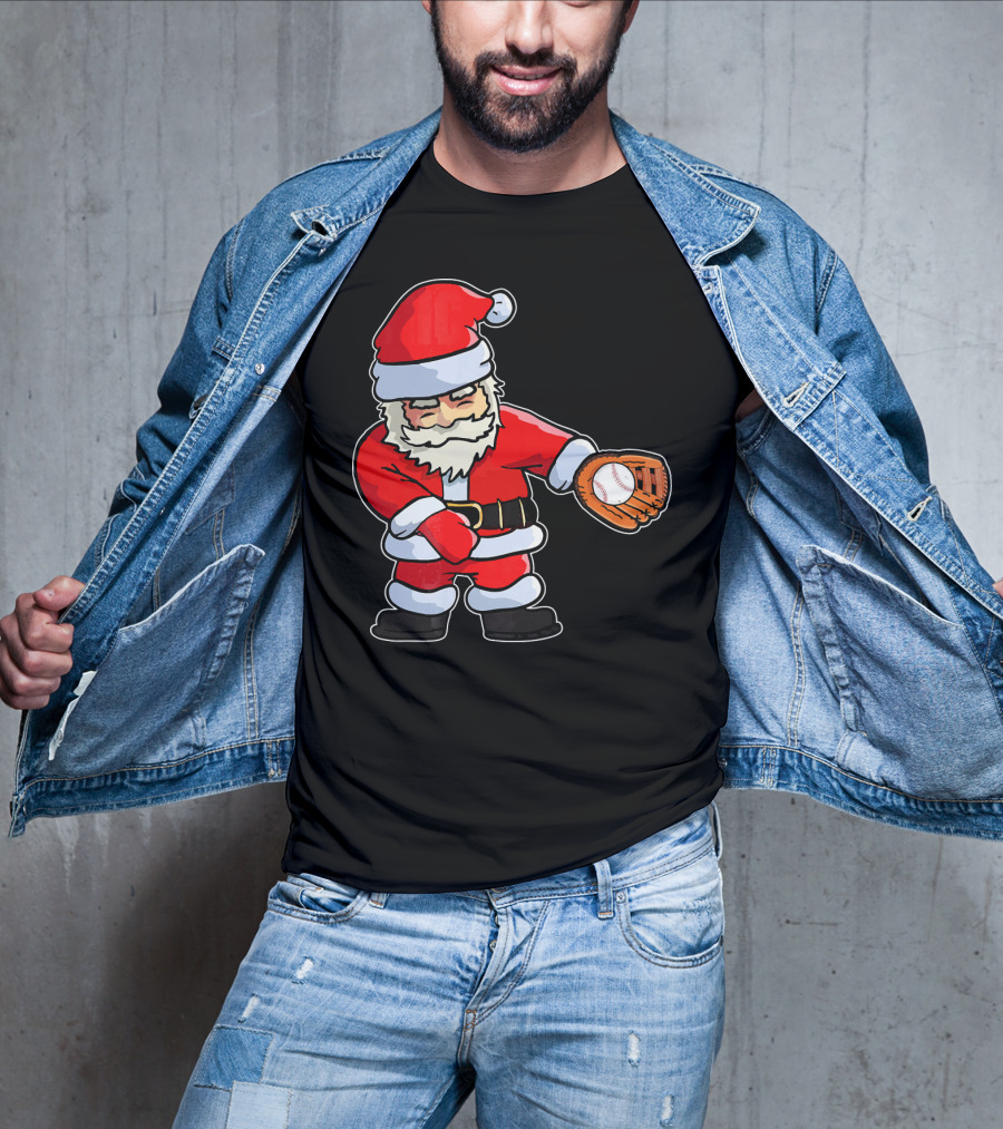 Baseball Santa Claus Flossing Dance Funny Ugly Holiday T-Shirt