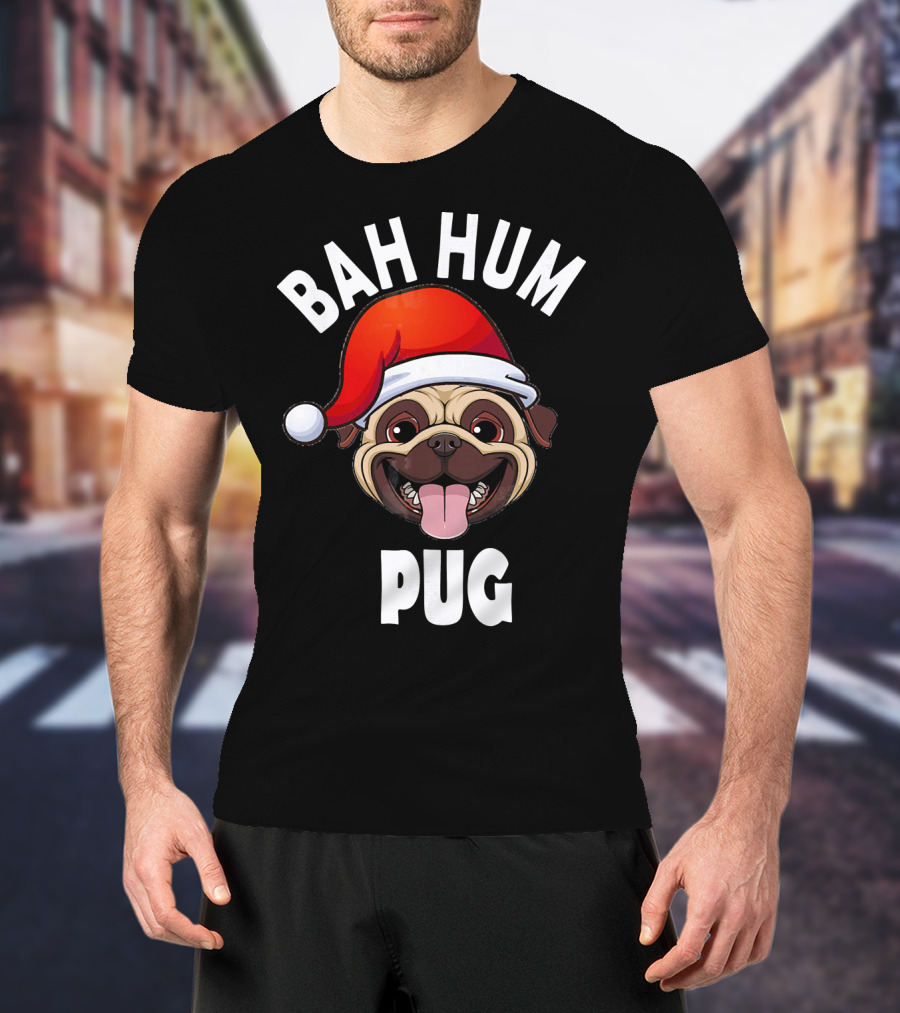 BAH HUM PUG Christmas Pug Lover Santa Hat T-Shirt